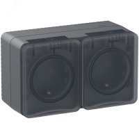 Розетка Atlas Profi54 2-ая IP54 с заземлением шторки антрацит