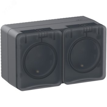 Розетка Atlas Profi54 2-ая IP54 с заземлением шторки антрацит