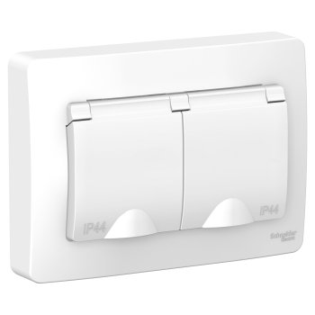 Розетка Blanca 2-СП с заземлением шторки крышка белый IP44