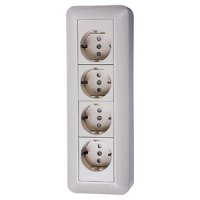 Розетка Прима 4-ОП с заземлением монтажная пластина шторки белый (22)