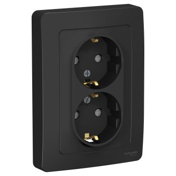 Розетка Blanca 2-СП с заземлением шторки антрацит (6/12)