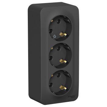 Розетка Blanca 3-ОП с заземлением изолирующая пластина антрацит (5)