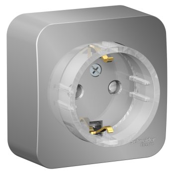 Розетка Blanca 1-ОП с заземлением изолирующая пластина шторки компакт алюминий (12)