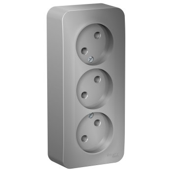 Розетка Blanca 3-ОП без заземления изолирующая пластина алюминий (6/12)