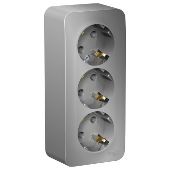 Розетка Blanca 3-ОП с заземлением изолирующая пластина алюминий (5)