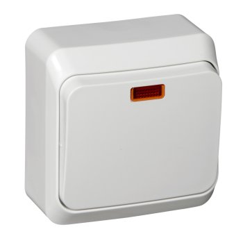 Выключатель Этюд 1кл проходной с подсветкой белый (25)