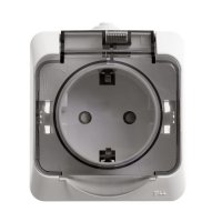 Розетка Этюд 1-ОП с заземлением шторки IP44 белый (12)