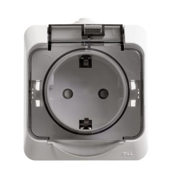 Розетка Этюд 1-ОП с заземлением шторки IP44 белый (12)