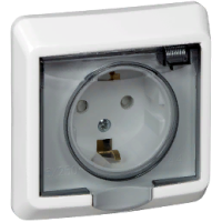 Розетка Этюд 1-СП белый с заземлением шторки IP44