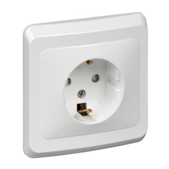 Розетка Этюд 1-СП с заземлением шторки белый (20)
