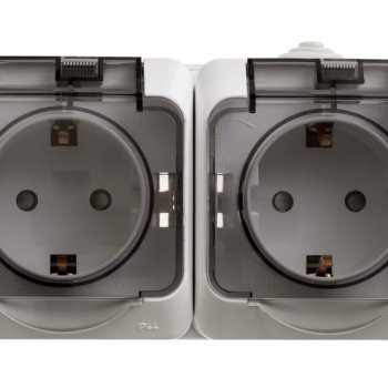 Розетка Этюд 2-ОП с заземлением шторки IP44 белый (42)