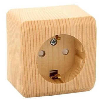 Розетка Этюд 1-ОП с заземлением шторки сосна (17)