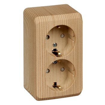 Розетка Этюд 2-ОП с заземлением шторки сосна (16)