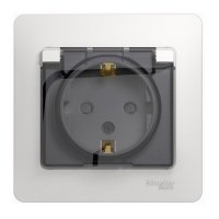 Розетка Glossa 1-ая белый с/з шторки крышка IP44 (10/60)