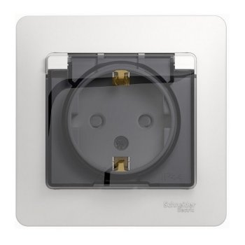 Розетка Glossa 1-ая белый с/з шторки крышка IP44 (10/60)