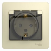 Розетка Glossa 1-ая бежевый с/з шторки крышка IP44 (10)