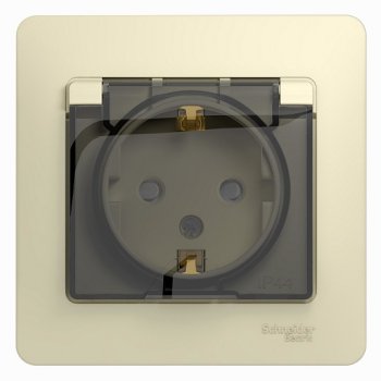 Розетка Glossa 1-ая бежевый с/з шторки крышка IP44 (10)