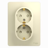Розетка Glossa 2-ая с заземлением шторки бежевый (10)