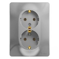Розетка Glossa 2-ая с заземлением алюминий (10/60)