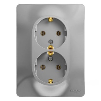 Розетка Glossa 2-ая с заземлением алюминий (10/60)