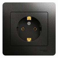 Розетка Glossa 1-ая с заземлением антрацит (15)