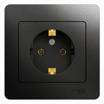 Розетка Glossa 1-ая с заземлением антрацит (15)