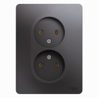 Розетка Glossa 2-ая без заземления в сборе графит (15)