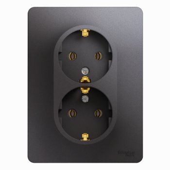 Розетка Glossa 2-ая с заземлением графит (6/12)