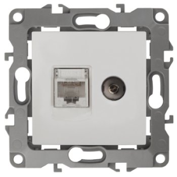 Механизм розетки Эра 12 RJ45+телевизионная белый (10)