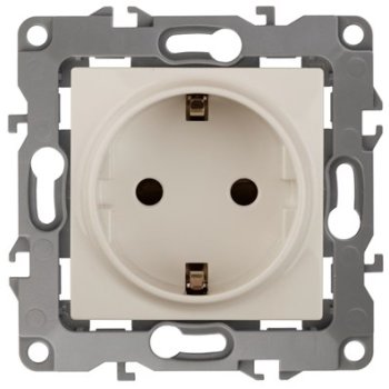 Механизм розетки Эра 12 1-ая с заземлением без лапок слоновая кость (10)