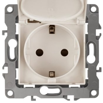 Механизм розетки Эра 12 1-ая с заземлением крышка слоновая кость (10)