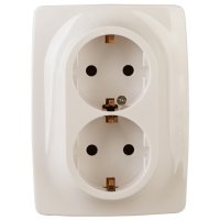 Розетка Эра 12 2-ая с заземлением в сборе слоновая кость (10)