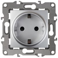 Механизм розетки Эра 12 1-ая с заземлением шторки алюминий (10)