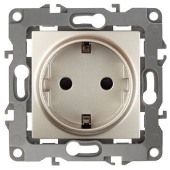 Механизм розетки Эра 12 1-ая с заземлением шторки шампань (10)