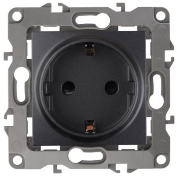 Механизм розетки Эра 12 1-ая с заземлением без лапок антрацит (10)