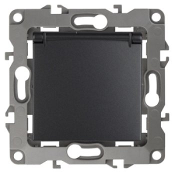 Механизм розетки Эра 12 1-ая с заземлением крышка антрацит (10)