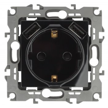 Розетка Эра 12 1-ая с/з з/ш 2xUSB 5В-3А чёрный