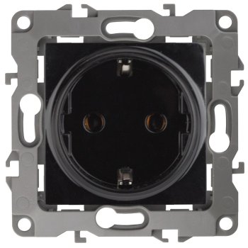 Механизм розетки Эра 12 1-ая с заземлением чёрный (10)
