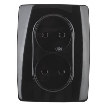 Механизм розетки Эра 12 2-ая без заземления в сборе чёрный (10)