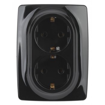 Механизм розетки Эра 12 2-ая с заземлением чёрный (10)