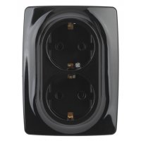 Механизм розетки Эра 12 2-ая с заземлением шторки чёрный (10)