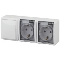 Блок Эра Эксперт 1кл+2розетки IP54 с заземлением белый (5)