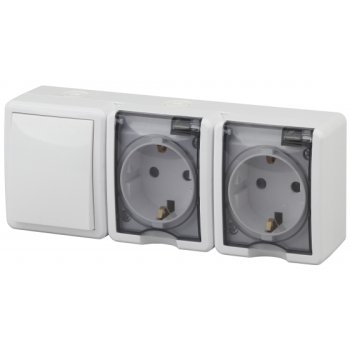 Блок Эра Эксперт 1кл+2розетки IP54 с заземлением белый (5)