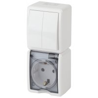 Блок Эра Эксперт 2кл+розетка IP54 с/з белый вертикальный (8)