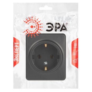 Розетка Эра Эксперт 1-ая с/з антрацит (16)