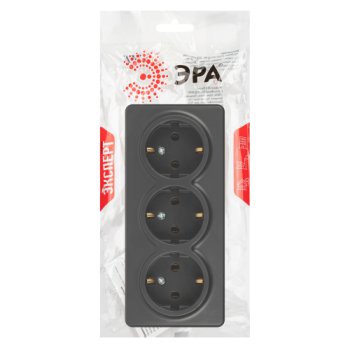 Розетка Эра Эксперт 3-ая с/з антрацит (6)