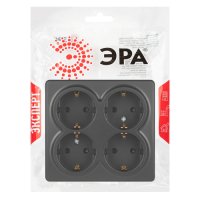 Розетка Эра Эксперт 4-ая с/з антрацит (8)