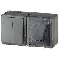 Блок Эра Эксперт 2кл+розетка IP54 с заземлением серый (8)