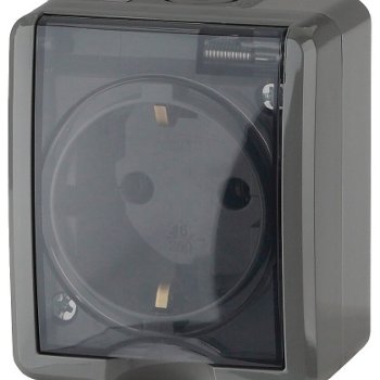 Розетка Эра Эксперт 1-ая IP54 с заземлением шторки серый (16)