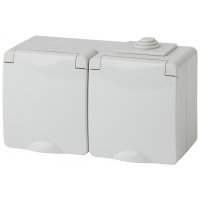 Розетка Эра Эксперт 2-ая IP65 с заземлением шторки крышка серый (8)